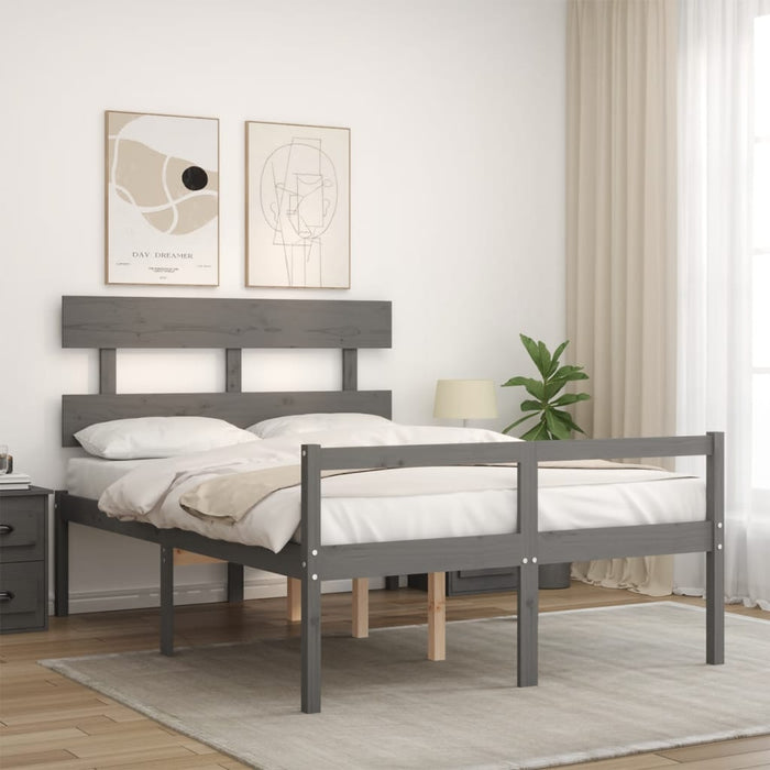 Massivholzbett mit Kopfteil Grau 140x200 cm