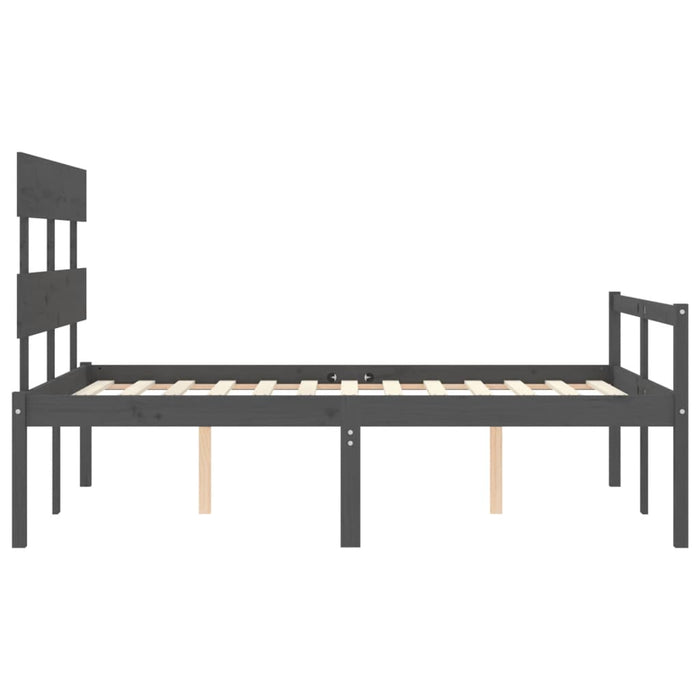 Massivholzbett mit Kopfteil Grau 140x200 cm