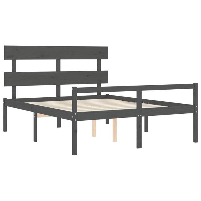 Massivholzbett mit Kopfteil Grau 160x200 cm