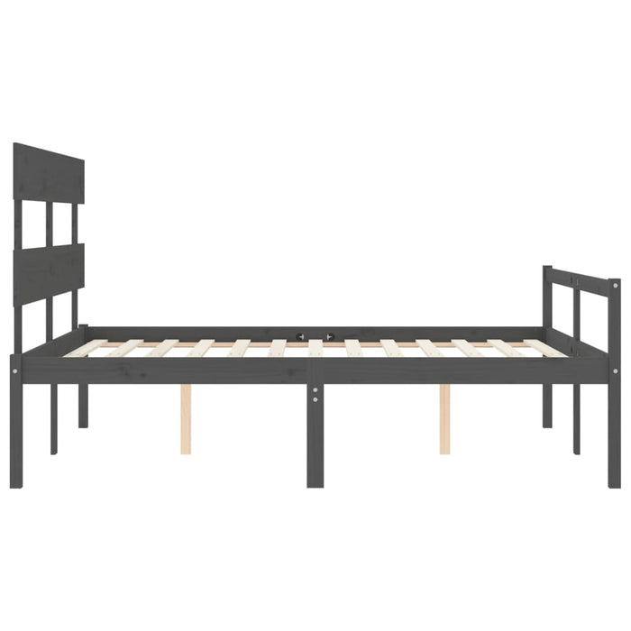 Massivholzbett mit Kopfteil Grau 160x200 cm