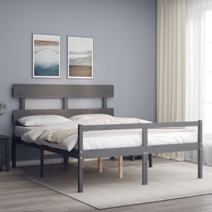 Massivholzbett mit Kopfteil Grau 160x200 cm