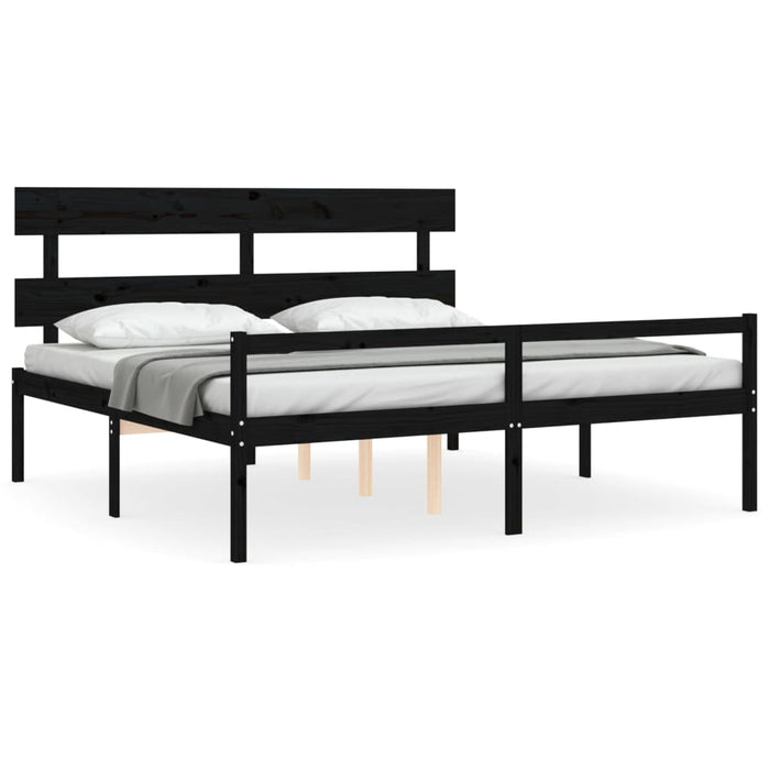Massivholzbett mit Kopfteil Schwarz