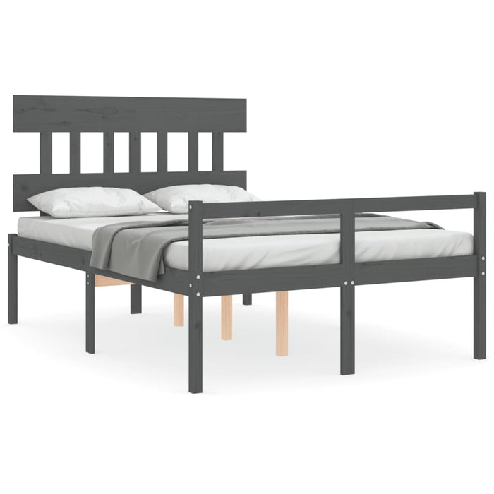 Massivholzbett mit Kopfteil Grau 140x190 cm