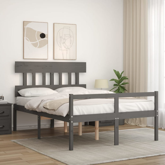 Massivholzbett mit Kopfteil Grau 140x190 cm