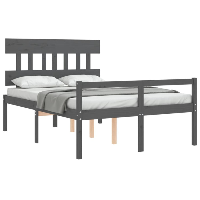 Massivholzbett mit Kopfteil Grau 140x190 cm