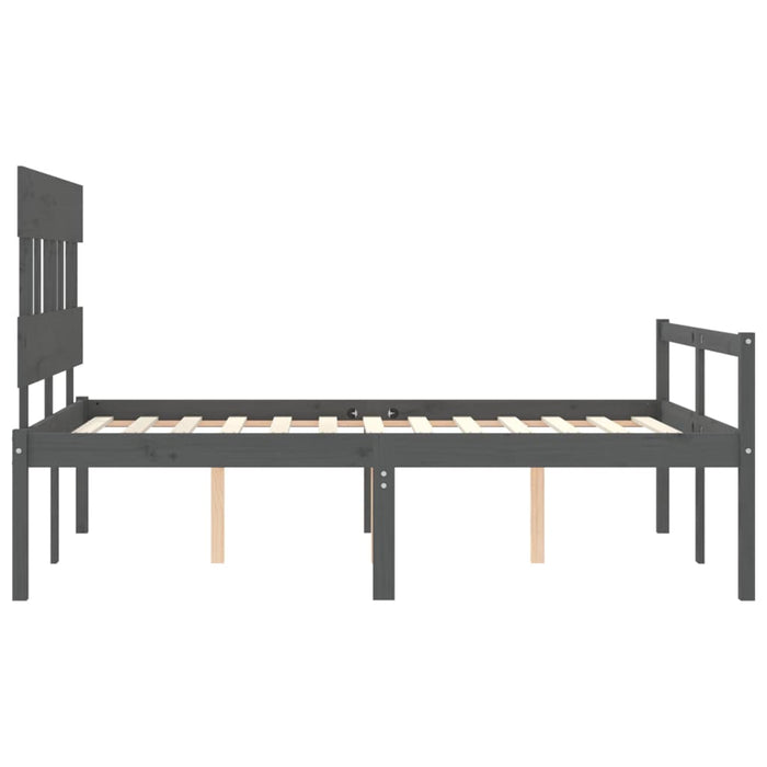 Massivholzbett mit Kopfteil Grau 140x190 cm