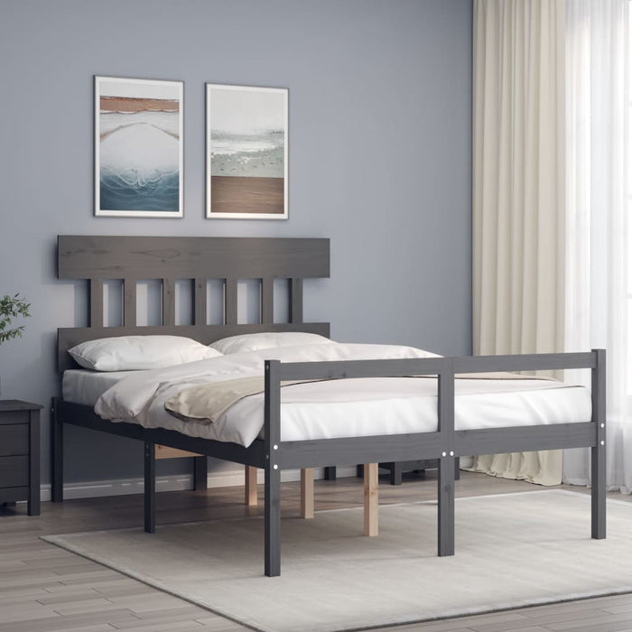 Massivholzbett mit Kopfteil Grau 140x190 cm