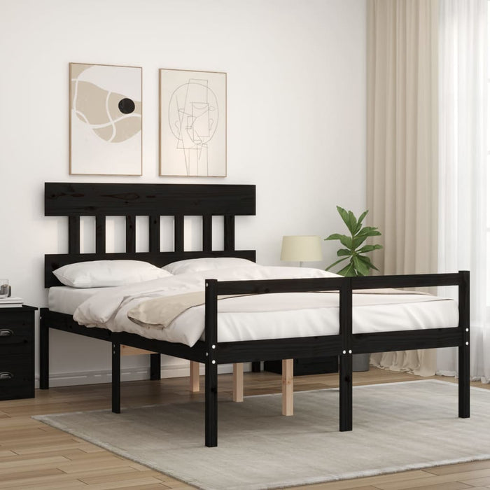 Massivholzbett mit Kopfteil Schwarz 140x190 cm