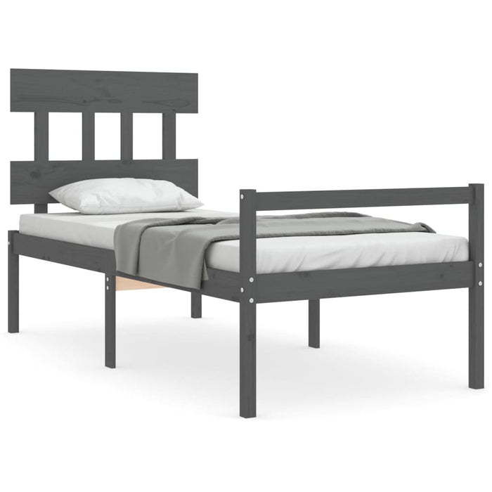 Massivholzbett mit Kopfteil Grau 90x200 cm