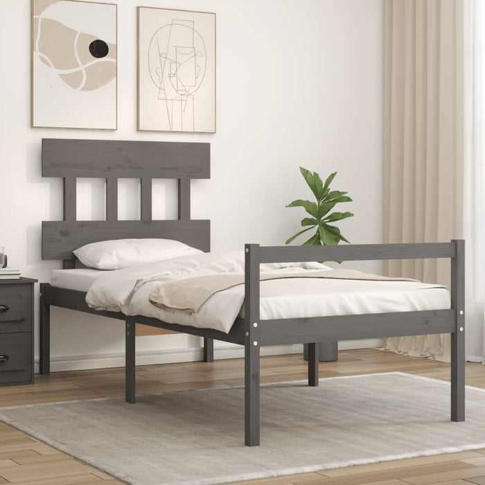 Massivholzbett mit Kopfteil Grau 90x200 cm