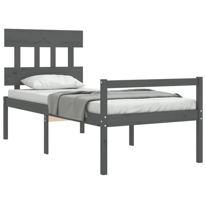 Massivholzbett mit Kopfteil Grau 90x200 cm
