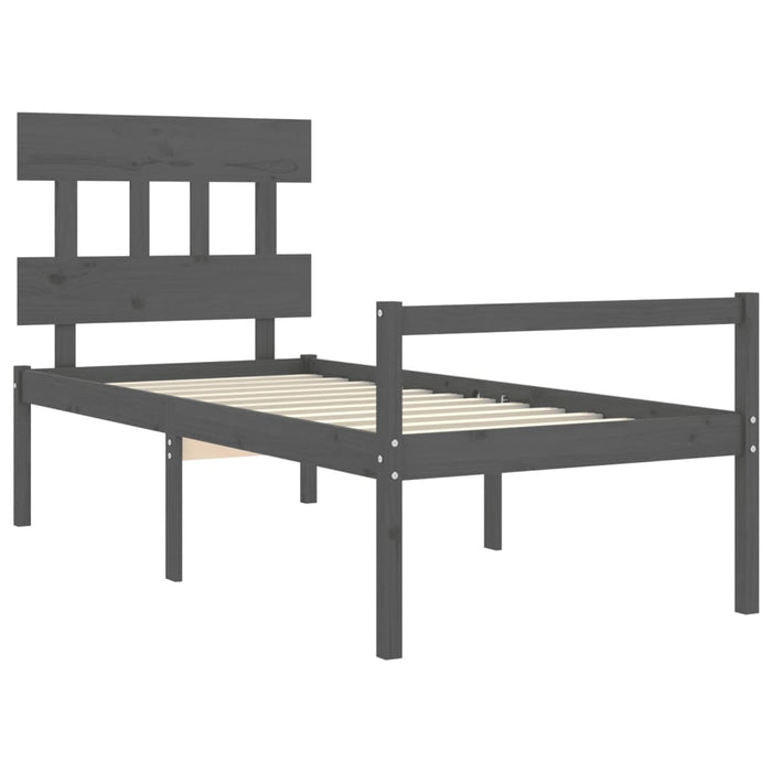 Massivholzbett mit Kopfteil Grau 90x200 cm