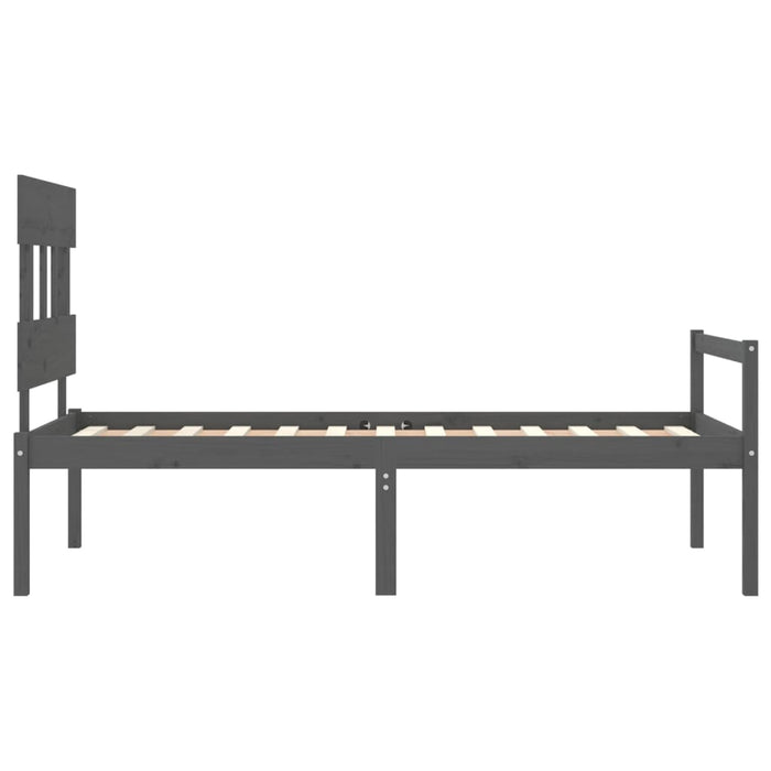 Massivholzbett mit Kopfteil Grau 90x200 cm