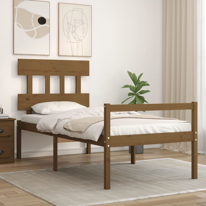 Massivholzbett mit Kopfteil Honigbraun 90x200 cm