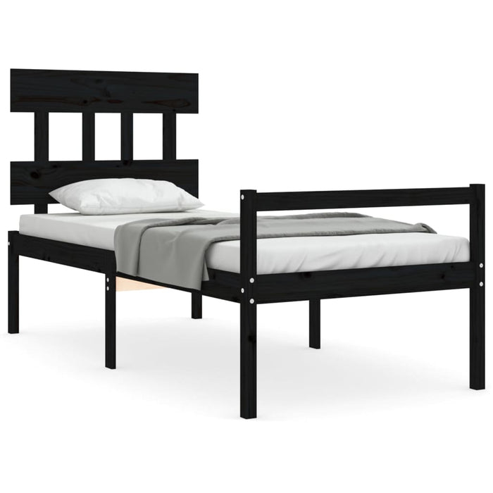 Massivholzbett mit Kopfteil Schwarz 90x200 cm