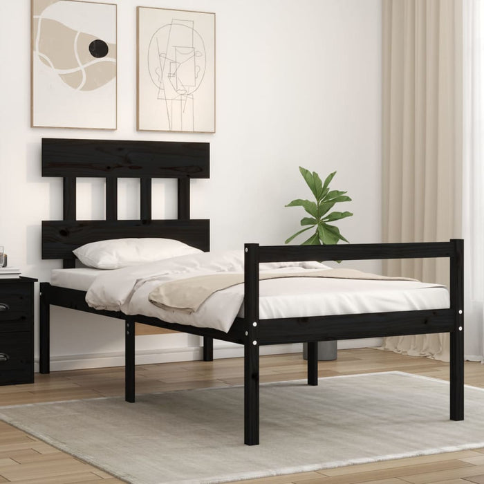 Massivholzbett mit Kopfteil Schwarz 90x200 cm