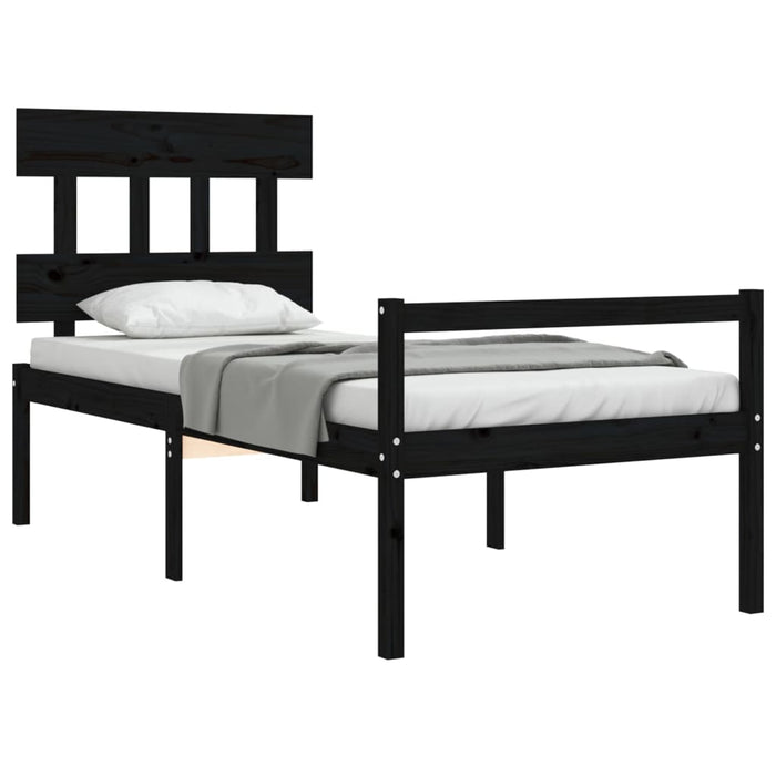 Massivholzbett mit Kopfteil Schwarz 90x200 cm