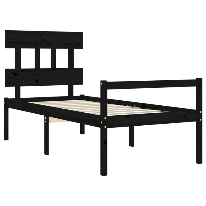 Massivholzbett mit Kopfteil Schwarz 90x200 cm