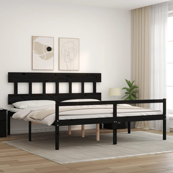 Massivholzbett mit Kopfteil Schwarz