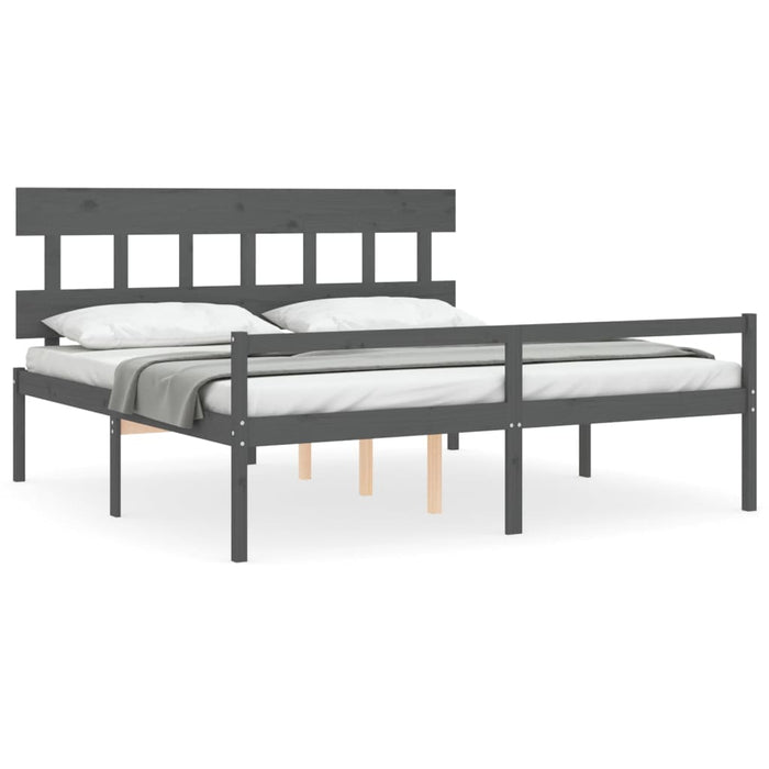 Massivholzbett mit Kopfteil Grau 200x200 cm