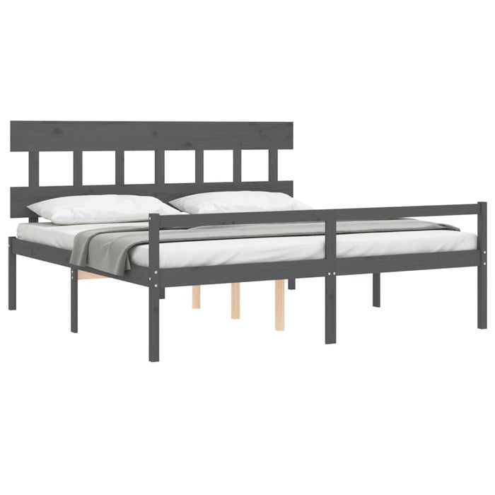 Massivholzbett mit Kopfteil Grau 200x200 cm