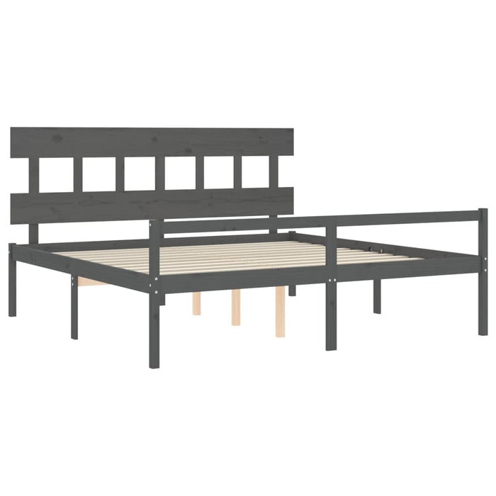 Massivholzbett mit Kopfteil Grau 200x200 cm