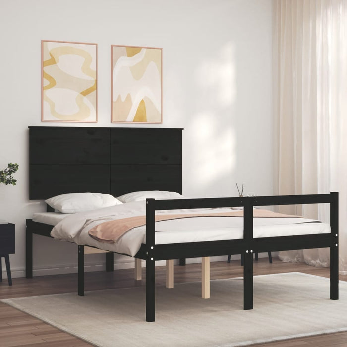 Massivholzbett mit Kopfteil Schwarz