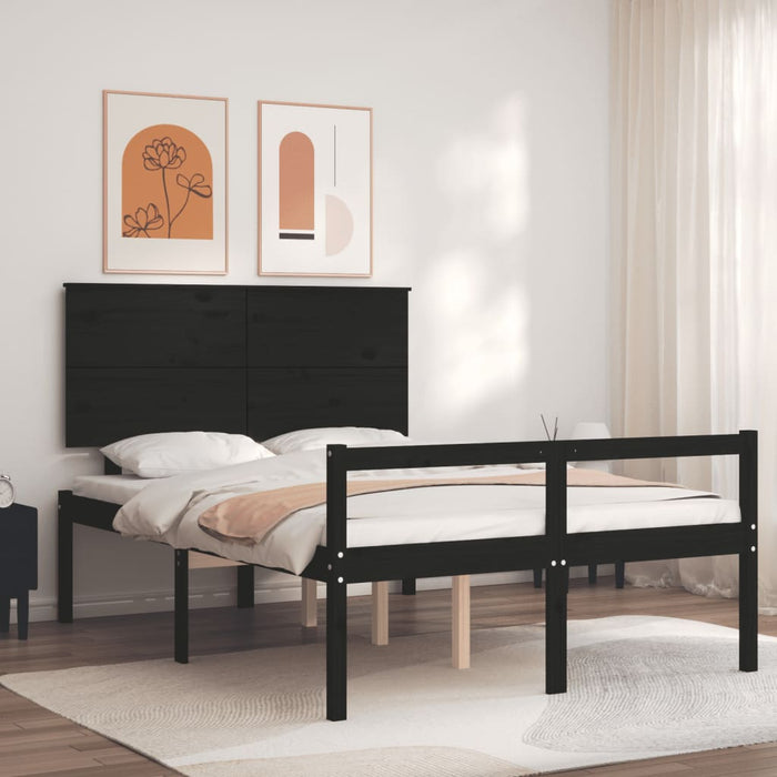 Massivholzbett mit Kopfteil Schwarz