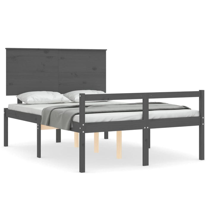 Massivholzbett mit Kopfteil Grau 140x190 cm