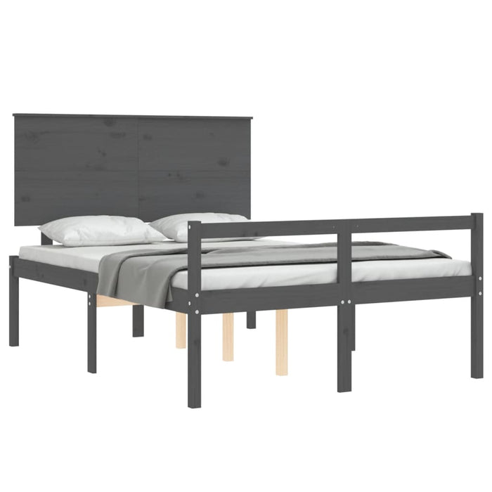 Massivholzbett mit Kopfteil Grau 140x190 cm