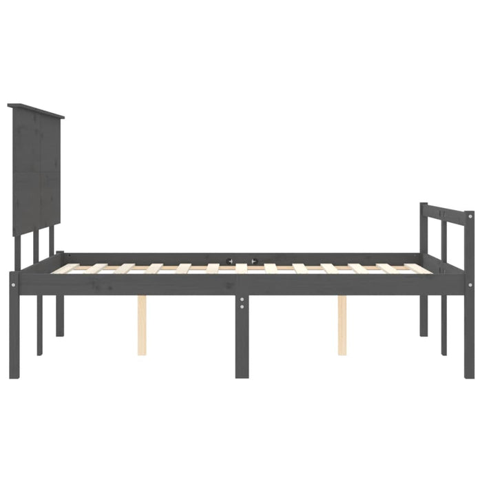 Massivholzbett mit Kopfteil Grau 140x190 cm