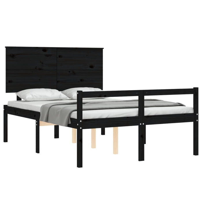 Massivholzbett mit Kopfteil Schwarz 140x190 cm
