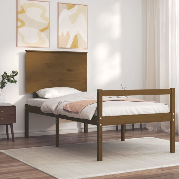 Massivholzbett mit Kopfteil Honigbraun 90x200 cm