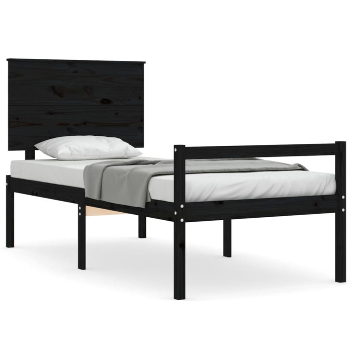 Massivholzbett mit Kopfteil Schwarz 90x200 cm