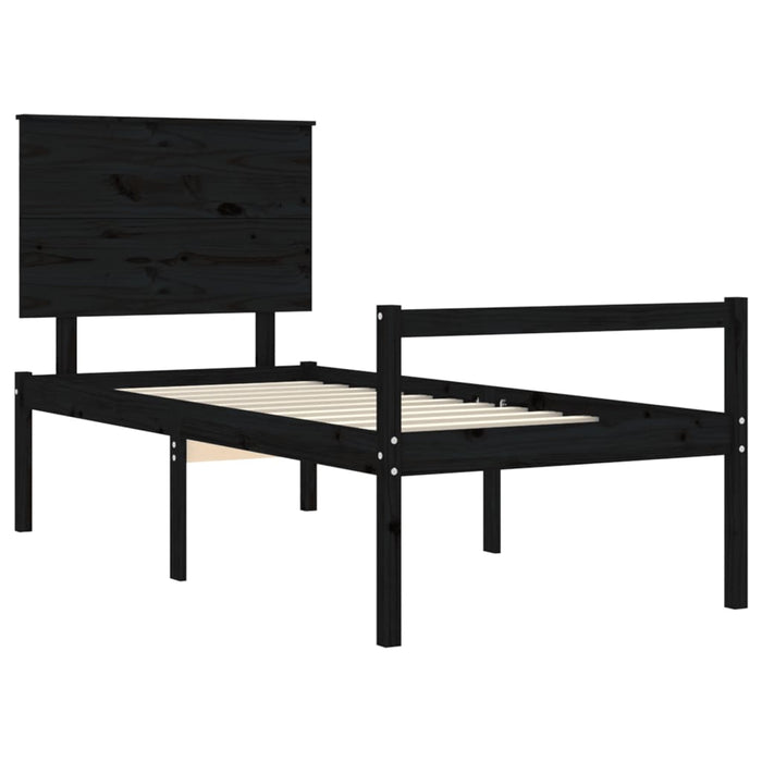 Massivholzbett mit Kopfteil Schwarz 90x200 cm