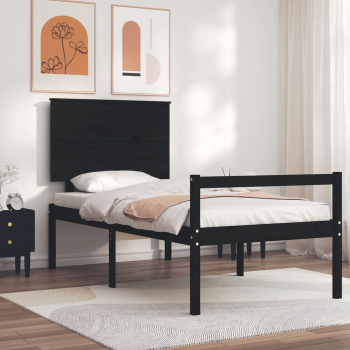 Massivholzbett mit Kopfteil Schwarz 90x200 cm