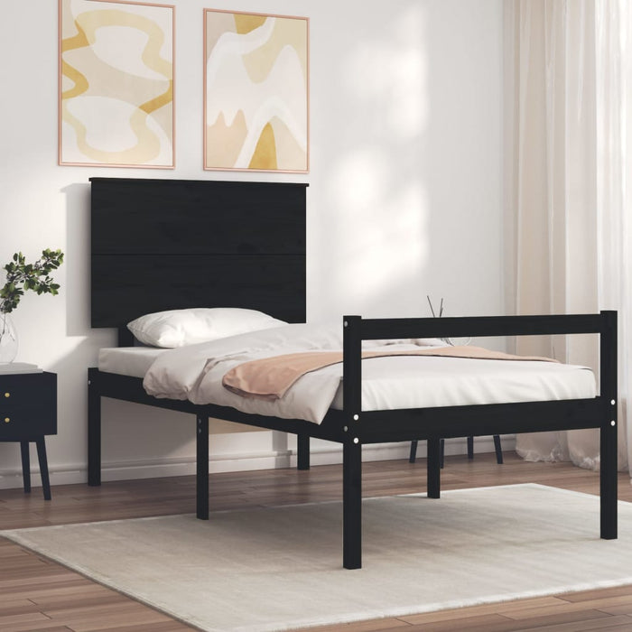 Massivholzbett mit Kopfteil Schwarz 100x200 cm