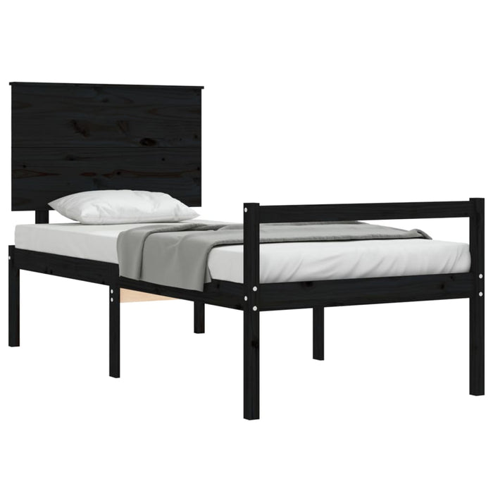 Massivholzbett mit Kopfteil Schwarz 100x200 cm