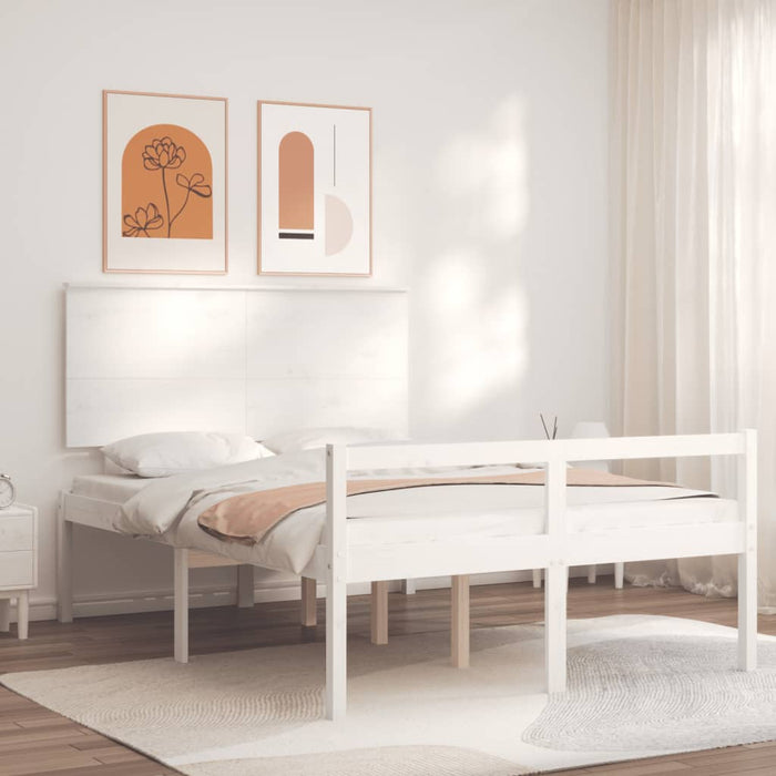 Massivholzbett mit Kopfteil Weiß 120x200 cm