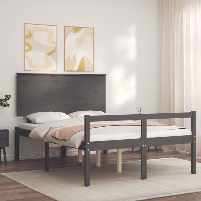 Massivholzbett mit Kopfteil Grau 140x200 cm