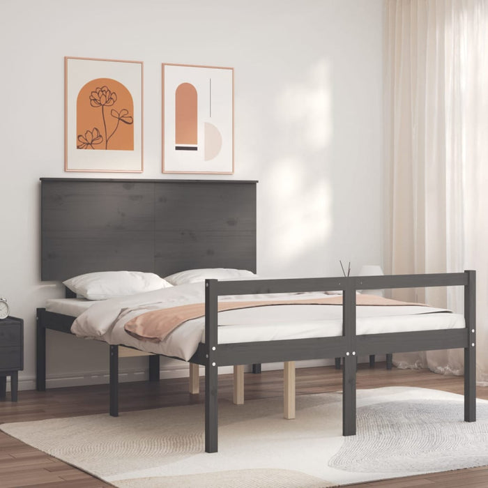 Massivholzbett mit Kopfteil Grau 140x200 cm