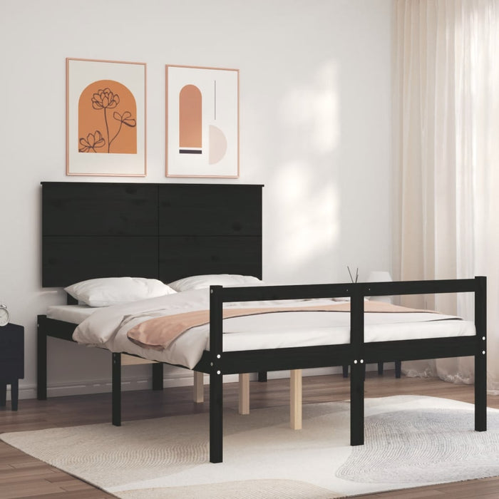 Massivholzbett mit Kopfteil Schwarz 140x200 cm