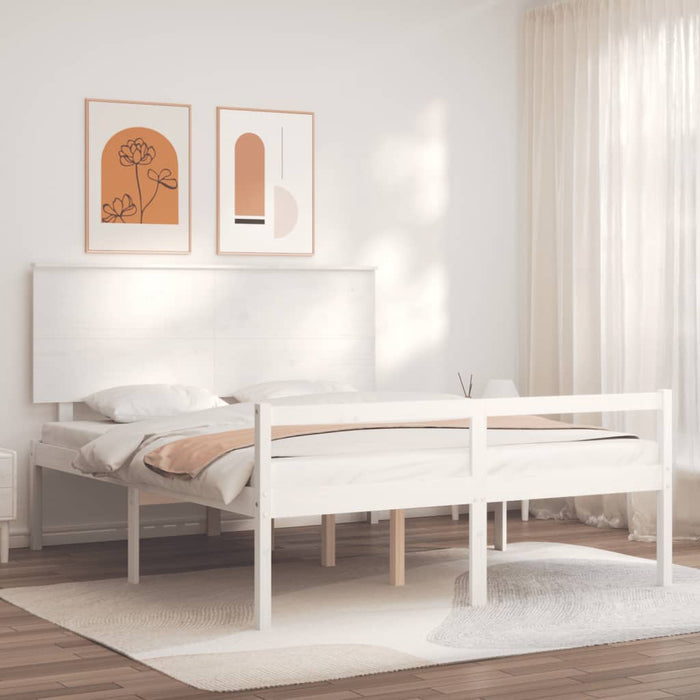 Massivholzbett mit Kopfteil Weiß 160x200 cm