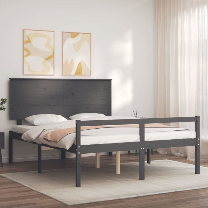 Massivholzbett mit Kopfteil Grau 160x200 cm