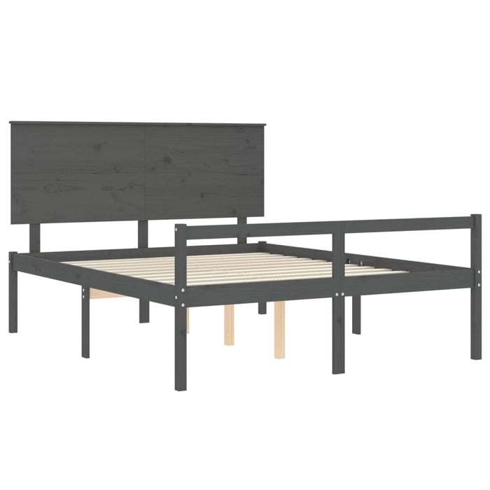 Massivholzbett mit Kopfteil Grau 160x200 cm