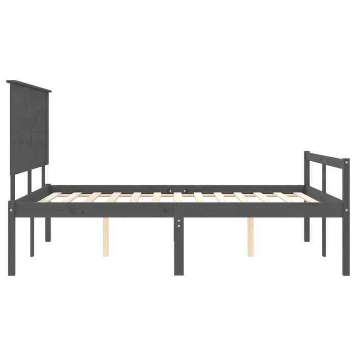 Massivholzbett mit Kopfteil Grau 160x200 cm
