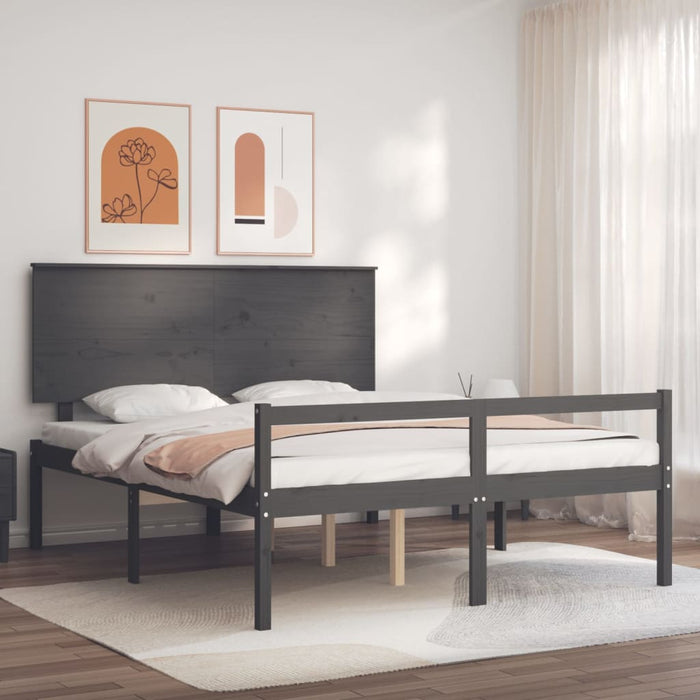 Massivholzbett mit Kopfteil Grau 160x200 cm
