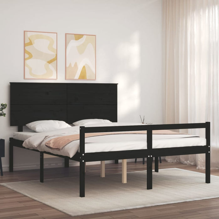Massivholzbett mit Kopfteil Schwarz 160x200 cm