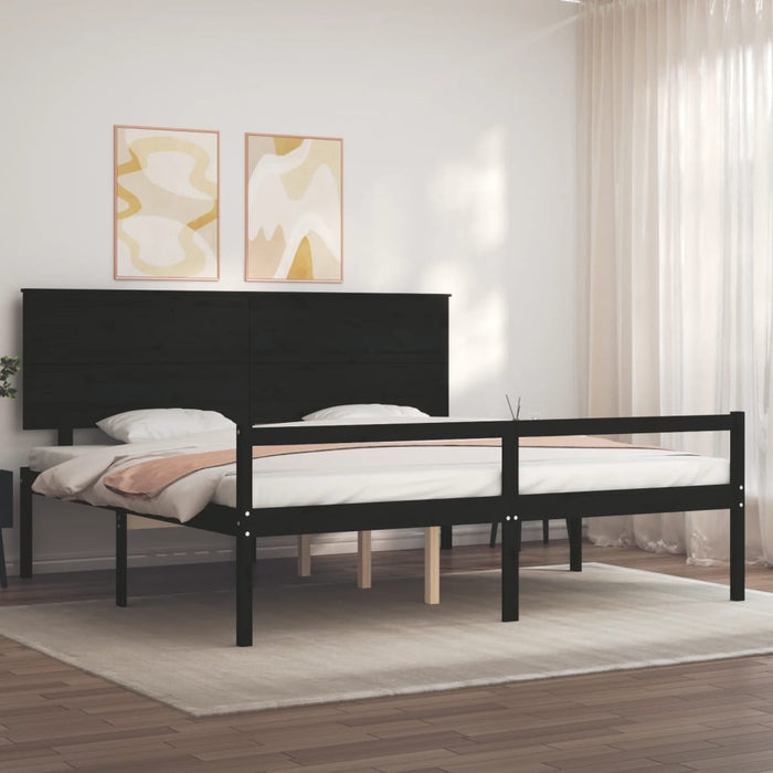Massivholzbett mit Kopfteil Schwarz