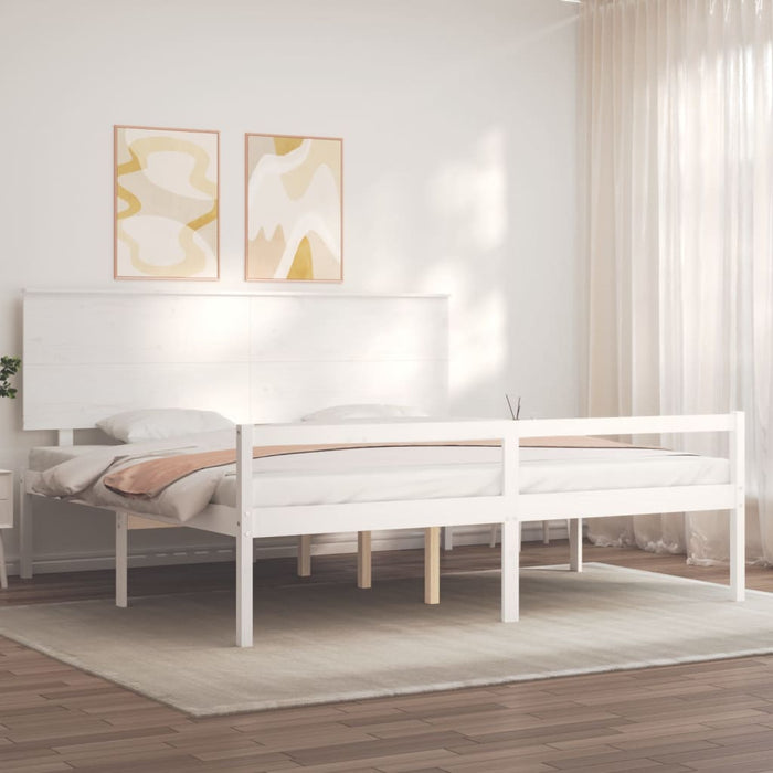 Massivholzbett mit Kopfteil Weiß 200x200 cm